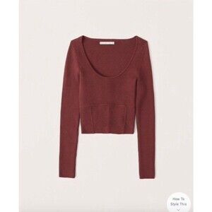 Abercrombie & Fitch Scoop Neck Burgundy Ribbed Corset Sweater Cropped Top Small